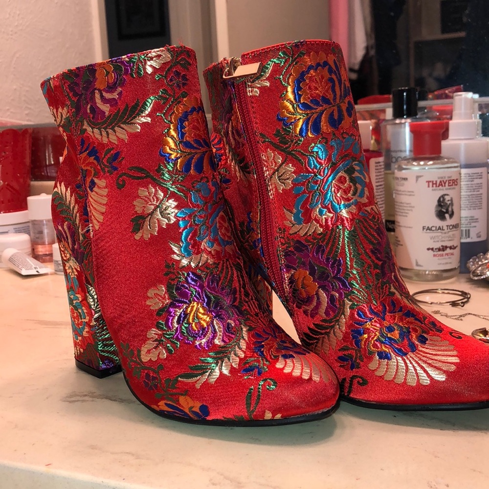 Asian-Inspired Printed Heel Boots